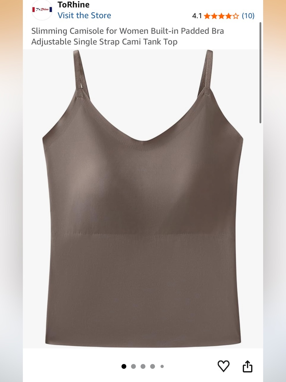 NWT ToRhine seamless built in shelf bra cami tank M Taupe